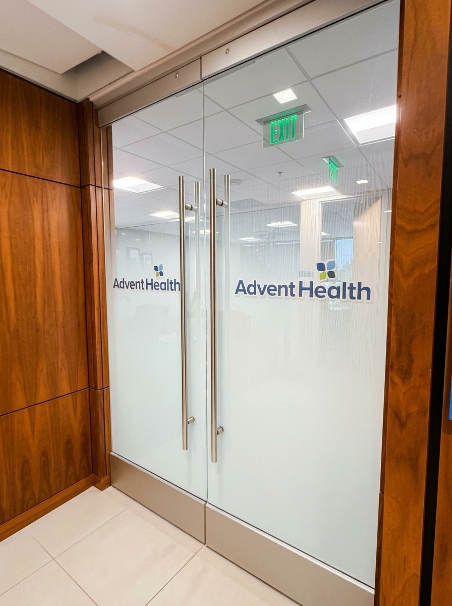 Frosted glass doors at AdventHealth